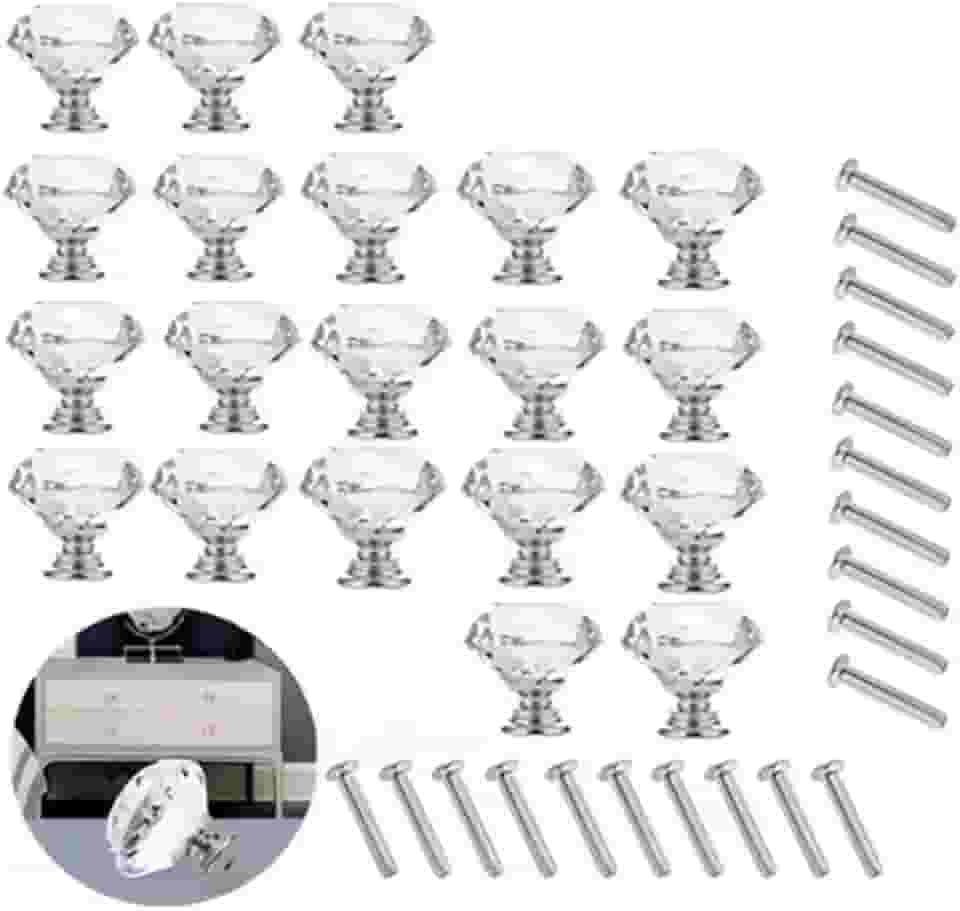 Puxador de Gaveta de Vidro - 20 Peças, 30mm, Puxador de Cristal, Design Moderno para Cozinha, Banheiro e Escritório, Ideal para Decoração de Móveis