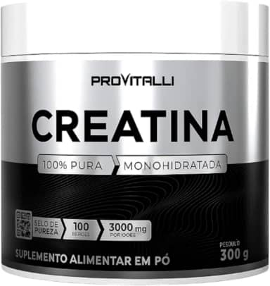 Creatina Monohidratada 100% Pura 300g ProVitalli - Creatine Importada, Acompanha Colher Dosadora, Auxilia no Ganho de Massa Muscular Força e Resistência.