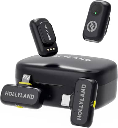 Hollyland LARK A1 Combo – Microfone Sem Fio Mini para iPhone e Android (2TX + USB-C RX + Lightning RX + Case de Carregamento), Microfone Magnético para YouTube, TikTok, Podcast e Vlogs (Preto)