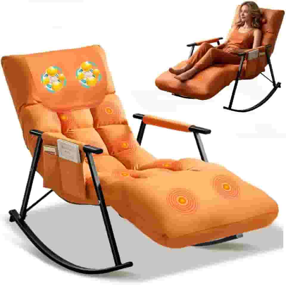 Cadeira de Massagem Eletrica, 10 Pontos de Massagem, Poltrona Massageadora 110V-240V, Design Ergonômico, Ajuste em 5 Posições, Encosto Ajustável E Apoio para Os Pés, com Bolsos Laterais, Laranja