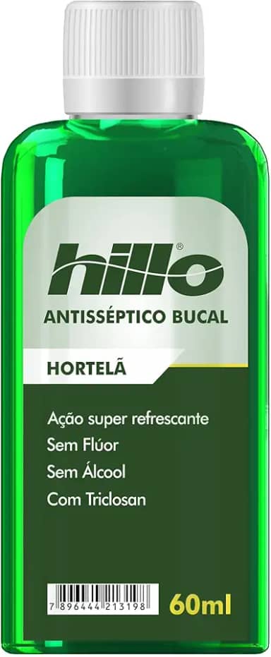 Enxaguante Bucal Hortelã Antisséptico 60ml Hillo, Sem Álcool e Sem Flúor