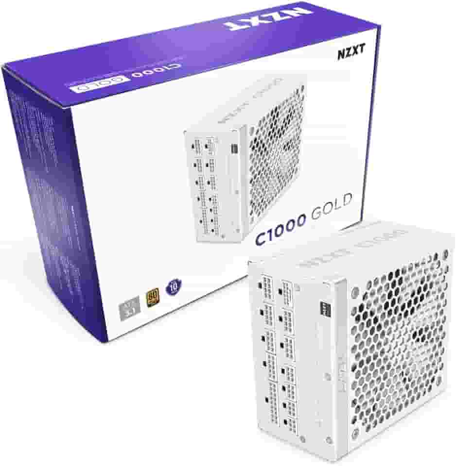 NZXT C1000 Gold ATX 3.1 - Fonte de alimentação para jogos de PC totalmente modular de baixo ruído - 1000 Watts - 80 Plus Gold - Conector 12V-2x6 - Modo Zero Fan - Capacitores 100% japoneses - Branco