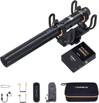Microfone Sem Fio COMICA VM30 para Câmera - Supercardioide 3.5mm/USB-C Saída Analógica/Digital para DSLR, Filmadora, PC e Smartphones Android - Ideal para YouTube, Podcast, Entrevista