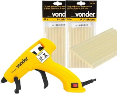 Maquina Aplicador Pistola De Cola Quente Bico Fino 7 a 8mm Profissional Pequena Com 18 Bastões de Cola Quente Transparente