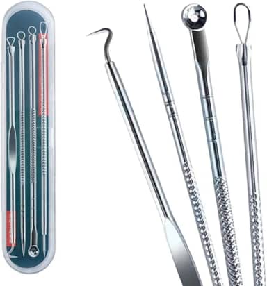 Kit Extrator de Cravos Inox Profissional 4 Peças | Removedor de Cravos e Espinhas | Ferramenta Para Limpeza de Pele Acneica | Kit Removedor de Cravos com Estojo | Premium MyBrins