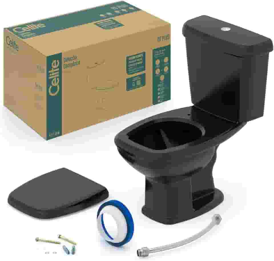 Kit Vaso Sanitário com Caixa Acoplada e Assento Soft Close Fit Plus Celite, Cor: Preto