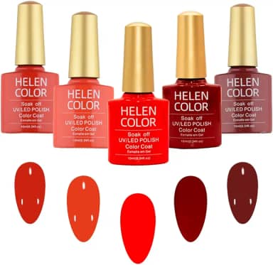 Kit de Esmaltes em Gel UV/LED, 5 Tons de Vermelho, Coleção Soak Off, 10ml Cada Frasco Helen Color 50ml no total