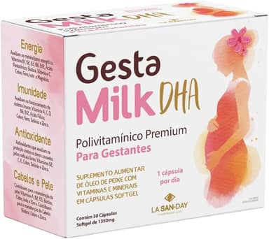 GestaMilk DHA (30 Cápsulas) - Ele é um polivitamínico para gestantes com alto teor de ácido fólico e possui 12 vitaminas e 8 minerais