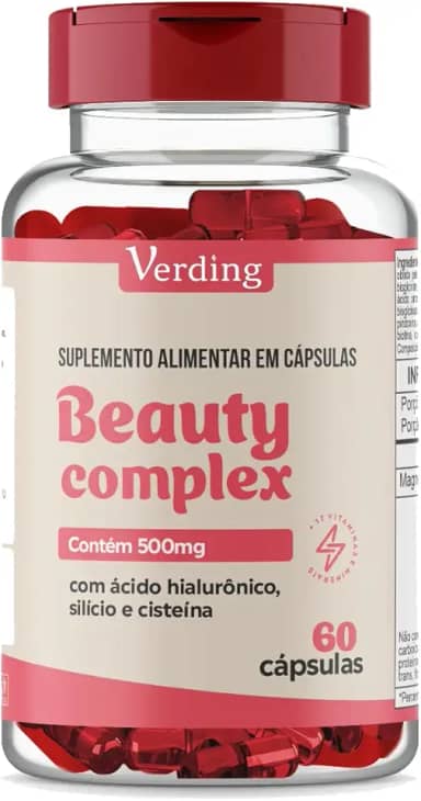 Beauty Complex Verding, 500mg, 60 Cápsulas, Com Ácido Hialurônico, Silício e Cisteína
