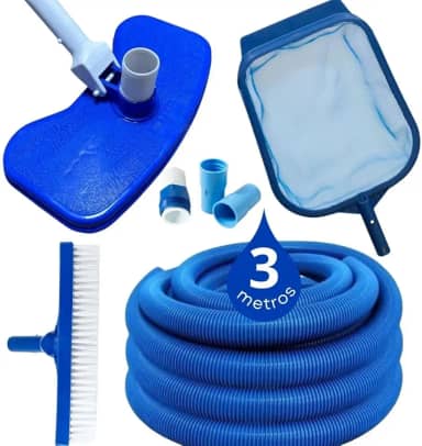 Kit Limpeza Piscina Aspirador + Peneira Grande + Escova Reta + Mangueira Flutuante + Adaptadores