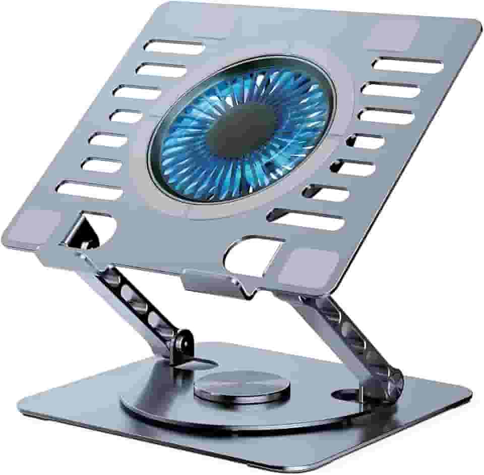 Suporte para Notebook Com Cooler Apoio Base de Aluminio para Laptop Tablet com Ventilador Ventoinha Ajustável Resistente Estável Portátil de Metal Vertical Dobrável Articulado