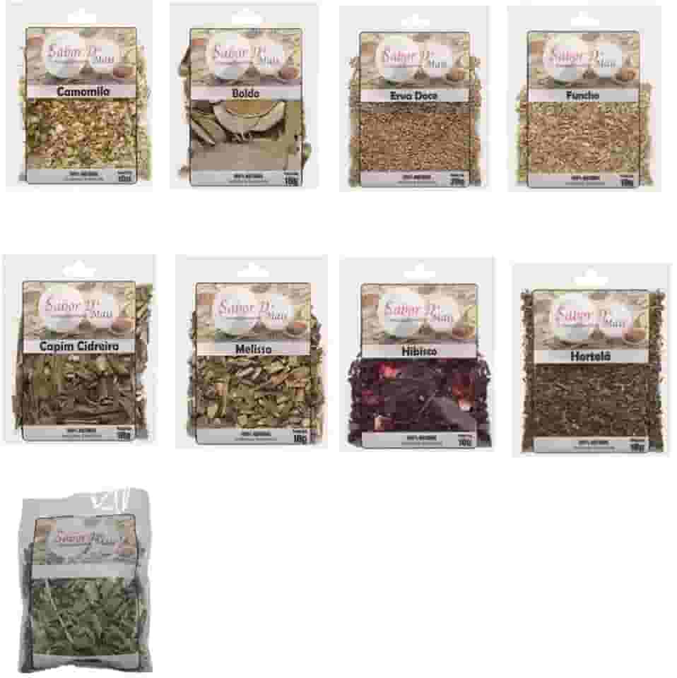 Kit 27 Chás Naturais - Camomila, Boldo, Erva Doce, Funcho, Capim Cidreira, Melissa, Hibisco e Hortelã