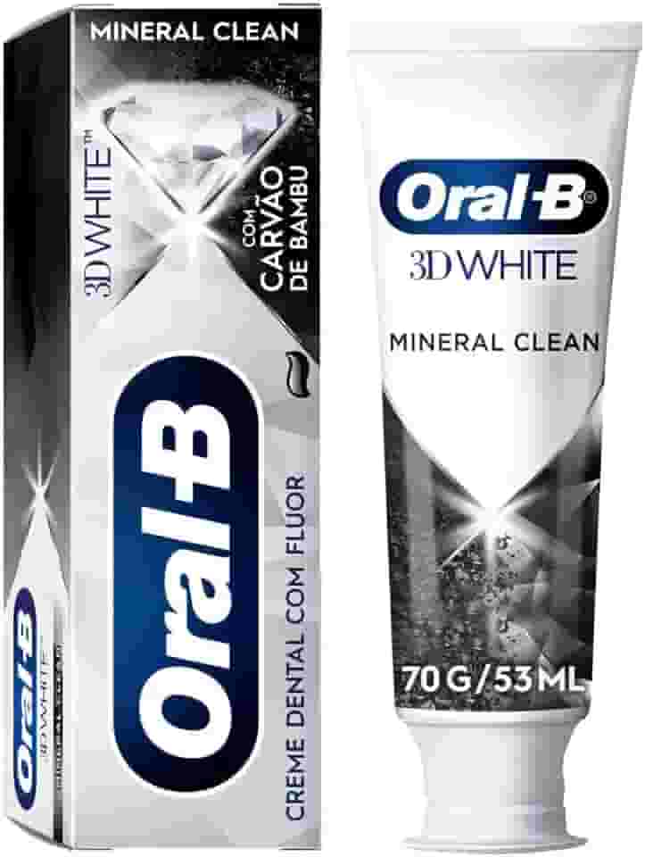 Oral B Pasta de Dente 3D White Mineral Clean com Carvão de Bambu, Fórmula de Carvão Natural, Com Flúor, 53 ml