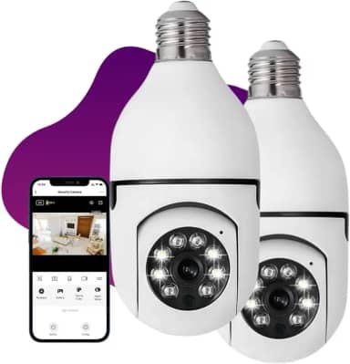 Kit 2 Câmeras de Segurança IP Lâmpada WiFi Full HD 1080p com Visão Noturna Infravermelho 1080P, Yoosee, Bivolt, Detecção de Movimento, Áudio Bidirecional, Prova D'água Giratória Linha Premium