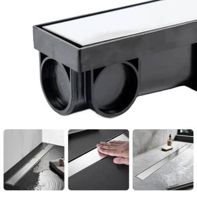 Ralo Linear Oculto Invisível Inteligente Sifonado Inox para Banheiro 6x50cm (Preto)