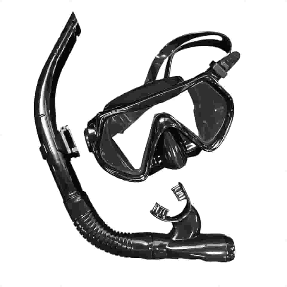 Kit Máscara de Mergulho com Snorkel, Design Profissional, Preta