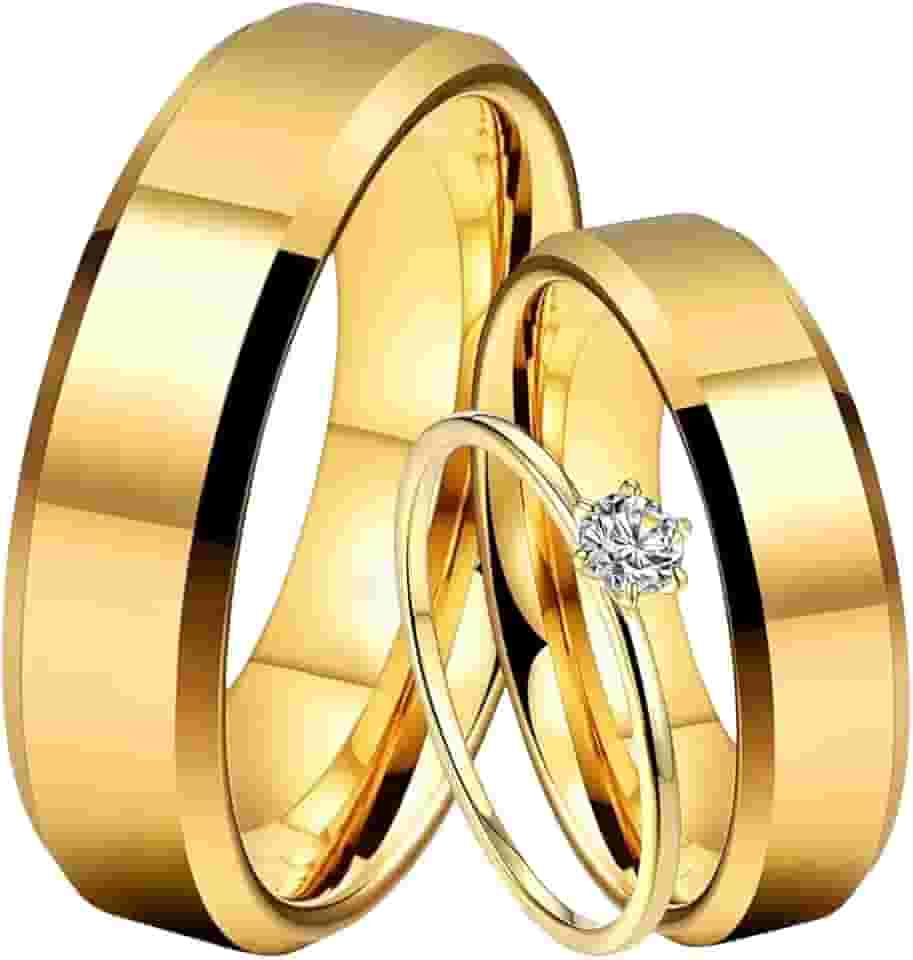 Par de Alianças Casamento 6mm Chanfradas Tungstênio Banhado a Ouro 18k Noivado Casal Aliança Ouro