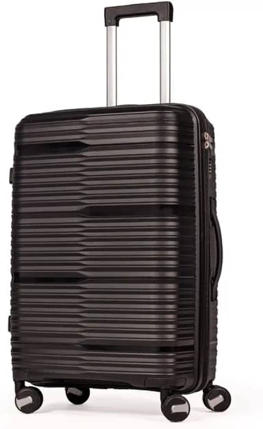 Mala De Viagem Média 23Kg Polipropileno Rodas Duplas 360 Fibra Rígida Leve Resistente Para Despachar (PRETO, MÉDIA)