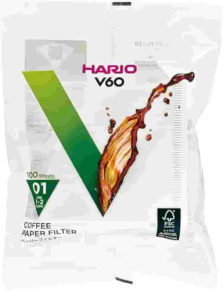 Filtro de Papel para Coador de Café V60, Tamanho 01, Pacote com 100 Hario, Branco