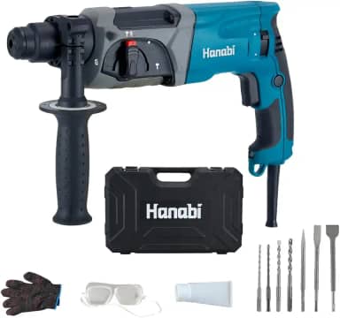Hanabi Martelete Rompedor Perfurador 220V Furadeira de Impacto 960W, 26mm, 2.8J, SDS PLUS, 1300 rpm Martelete com 3 Funções, Punho Auxiliar e 7 Peças Ponteira Talhadeira Brocas