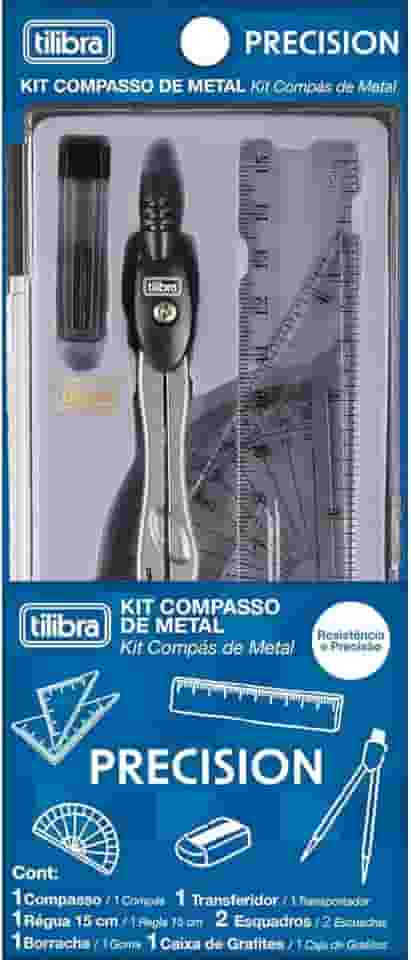 Tilibra - Kit Compasso Escolar Precision 7 Peças com Estojo