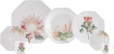 Serviço de Jantar, Chá e Café 28 peças em Porcelana, Modelo Octogonal Orion, Coleção Kapama, Schmidt Estilo, Porcelana Schmidt
