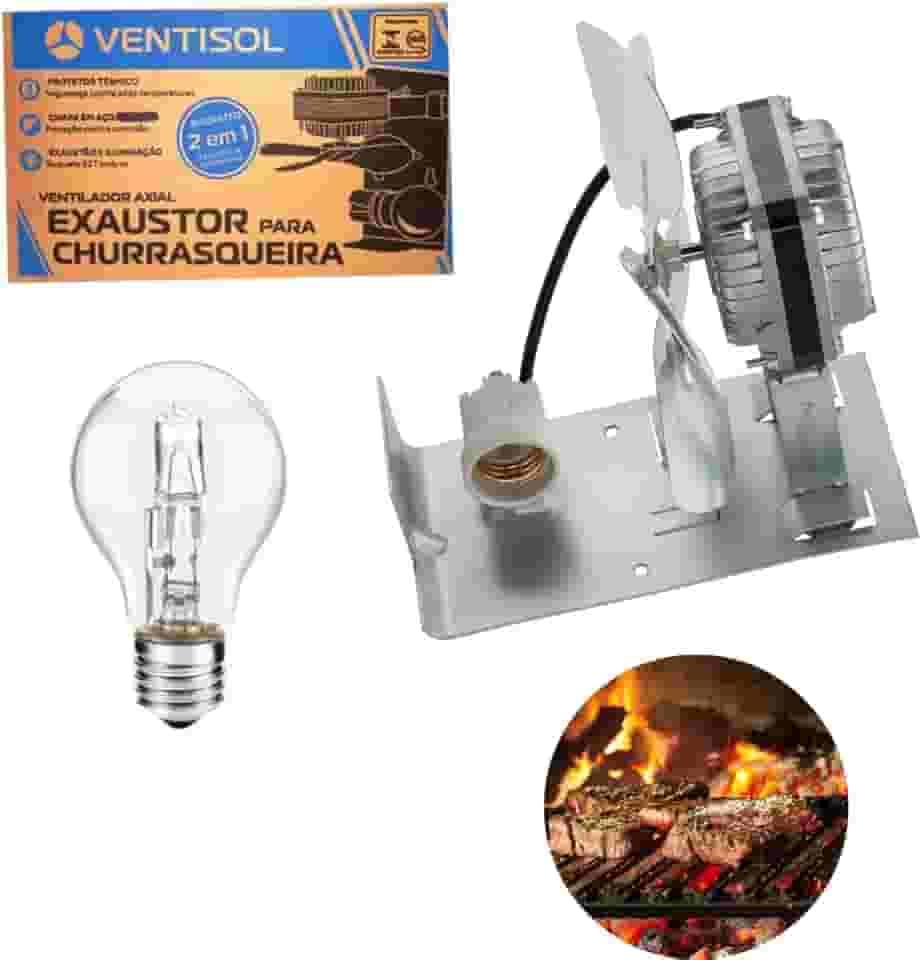 Exaustor Churrasqueira 20Cm C/Luz Lâmpada Alta Temperatura 220v