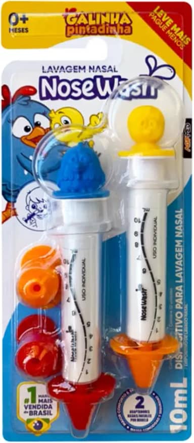 Seringa de Lavagem Nasal NoseWash para Bebês e Crianças, Limpador de Nariz, Alivia Alergias e Congestão Nasal -Pack Duplo