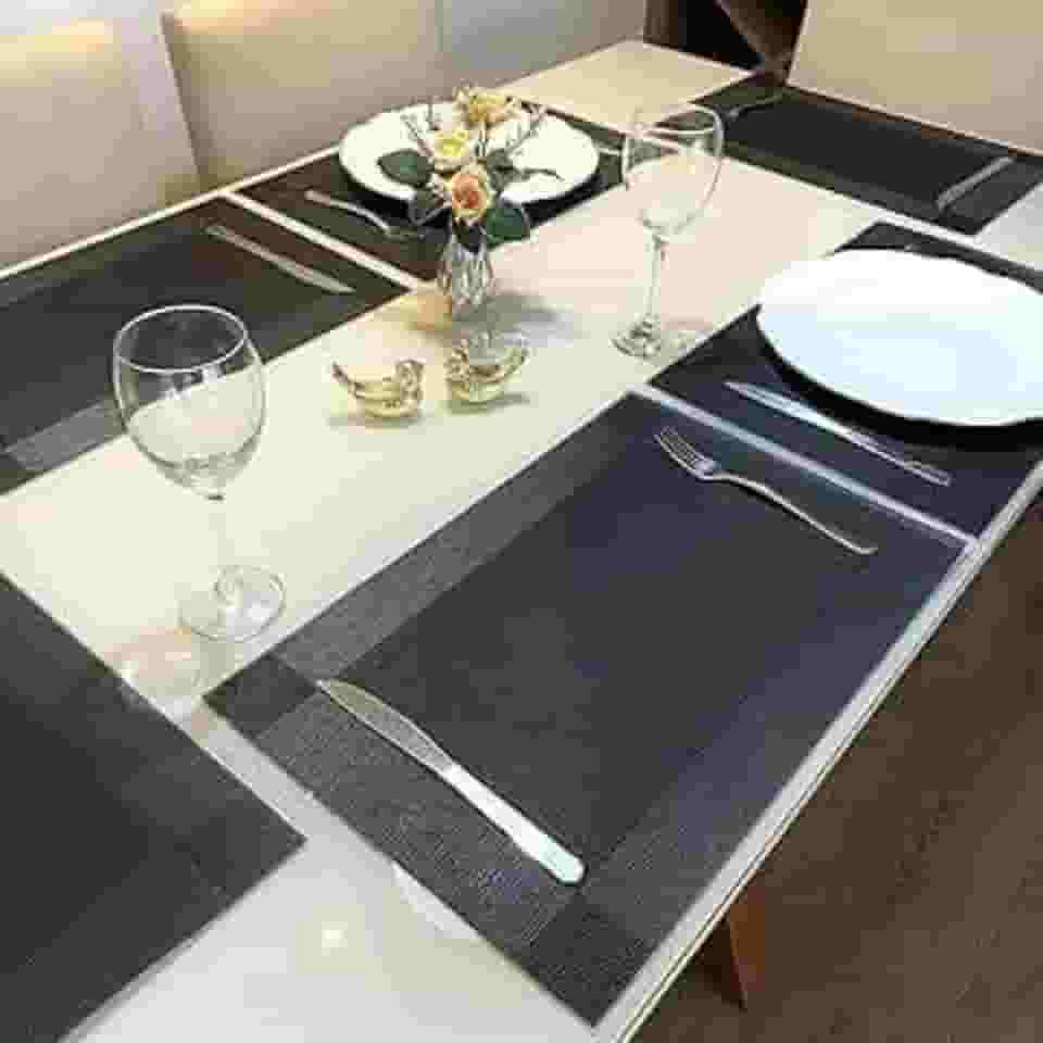 Kit 6 Peças Jogo Americano Retangular - Sousplat para Mesa Posta - Jogo Americano Elegante para Jantar, Almoço e Café - Lavável e Resistente - Shop100 (Preto)