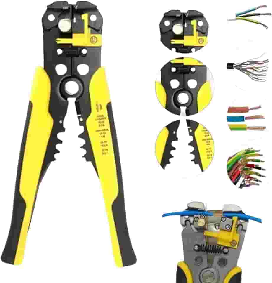 Alicate Desencapador de Fios e Cabos Automatico - Crimpador 3 em 1 - Alicate Descascador Decapador Cortador Profissional Auto Ajustável e Preciso -Vende Mais (Alicate Amarelo)