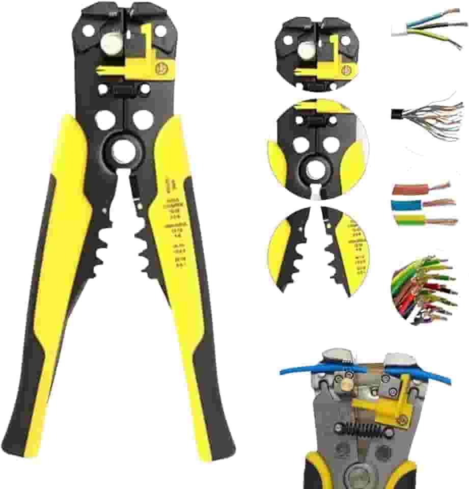Alicate Desencapador de Fios e Cabos Automatico - Crimpador 3 em 1 - Alicate Descascador Decapador Cortador Profissional Auto Ajustável e Preciso -Vende Mais (Alicate Amarelo)