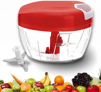 Processador Manual de Alimentos, 500ml, Lâminas Triplas em Aço Inox - Picar, Cortar, Triturar e Misturar Cebola, Ervas, Frutas, Verduras (Vermelho)