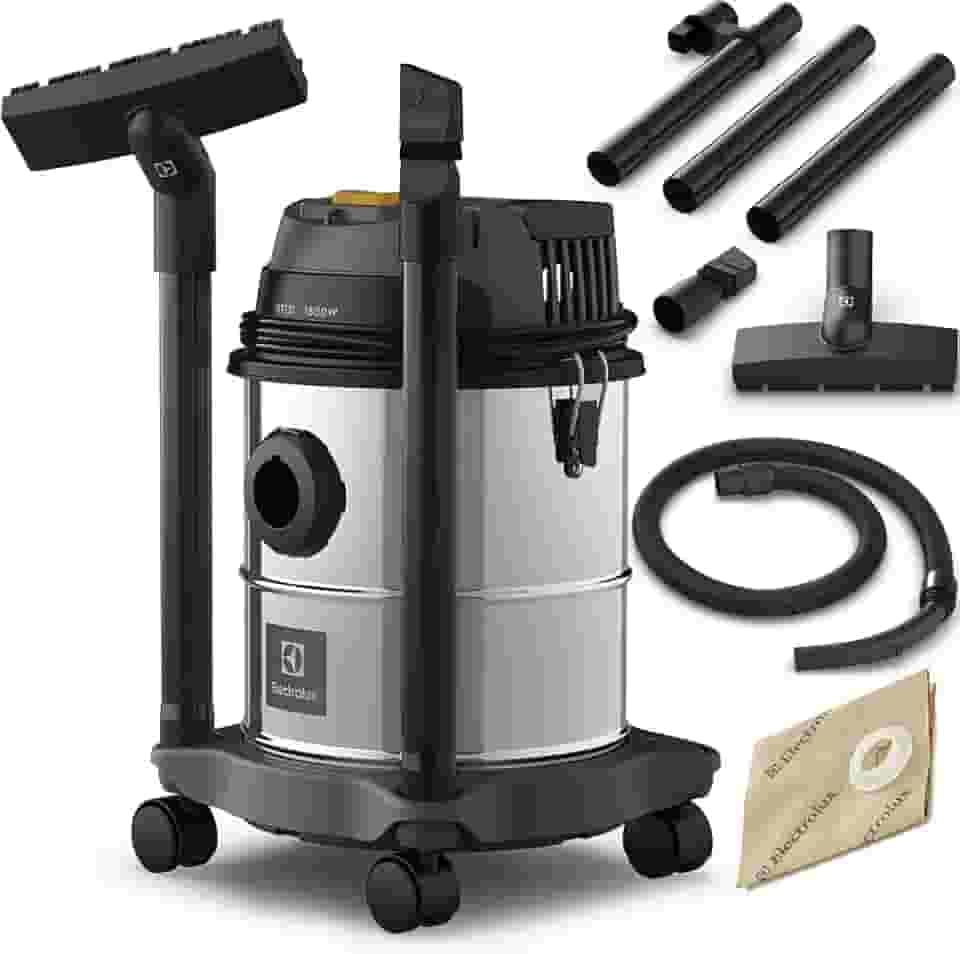 Aspirador água pó Electrolux função sopro compacto liquidos quimicos inox 1500W 12L total 8,5L util protetor termico GT12i 220v