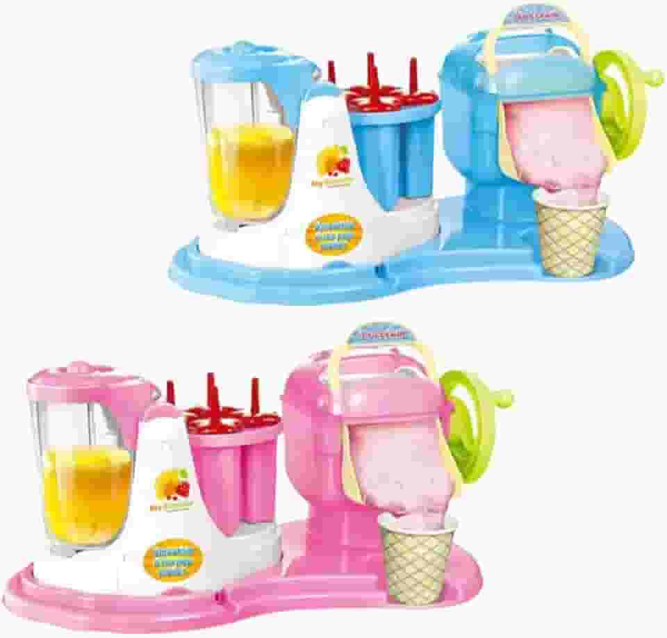 Fábrica de Sorvetes e Sucos Infantil Máquina de Picolés e Bebidas com Acessórios Brinquedo Educativo (Azul)