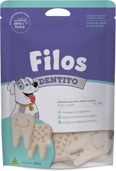 Filos Petisco para Cães Osso de Couro Digerível Dentito 280 Gr Sem Corantes Auxilia no Controle do Tartaro e Massageia as Gengivas