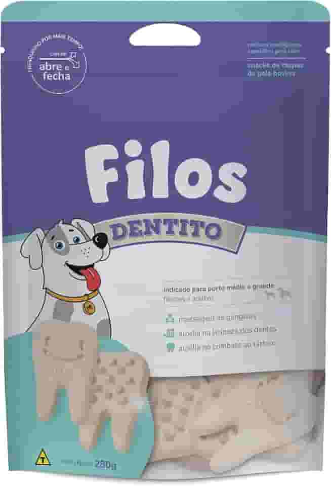 Filos Petisco para Cães Osso de Couro Digerível Dentito 280 Gr Sem Corantes Auxilia no Controle do Tartaro e Massageia as Gengivas