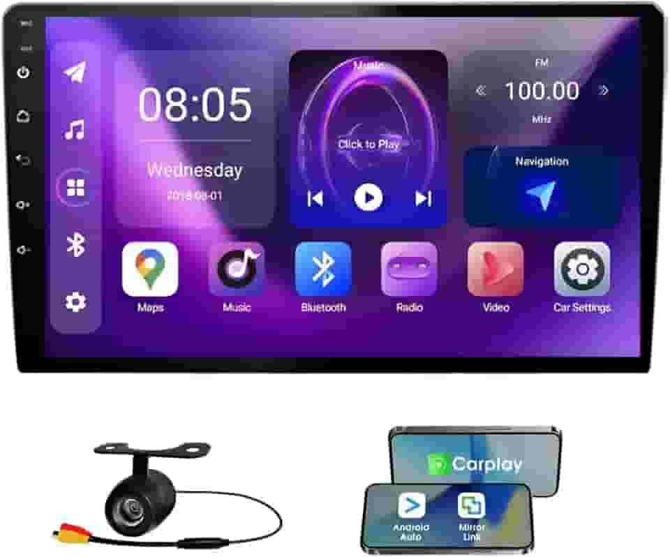 Central Multimídia Automotiva 9 Polegadas Android, Carplay Sem Fio, 4GB RAM 64GB Quadcore, Rádio GPS para Carro