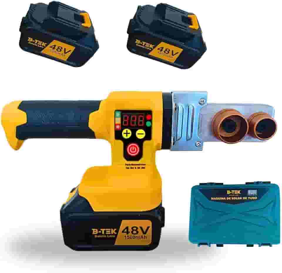 Máquina Solda Tubo, Termofusora Profissional PPR Recarregável, Máquina de Solda PPR, 48V, 1500mAh, com Matriz 20-32mm, Display Digital
