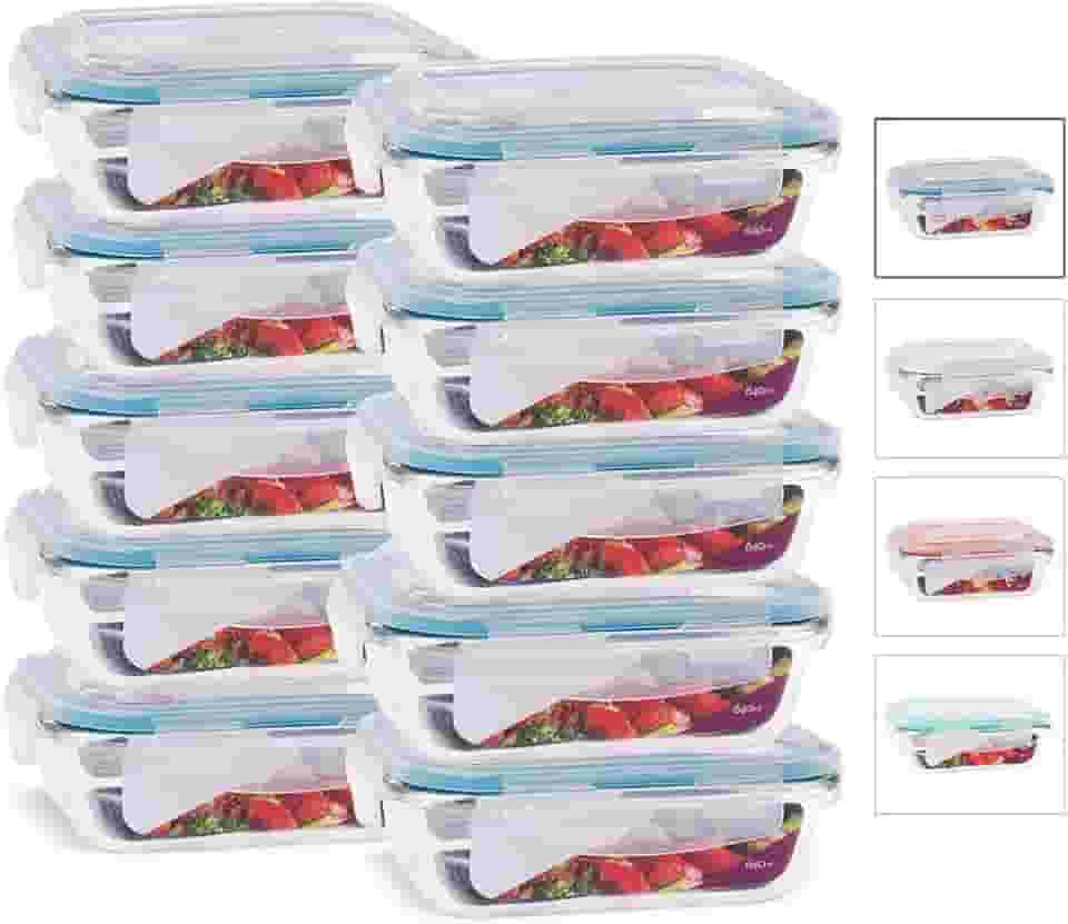 KIT 10 Potes de Vidro Retangular com Tampa Hermética 640ml Cor:Azul