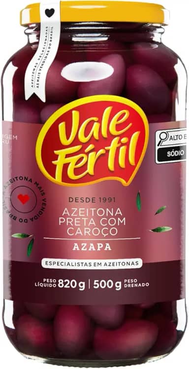 Vale Fértil Azeitona Preta Em Conserva Azapa Com Caroço Vidro 500G Pequeno