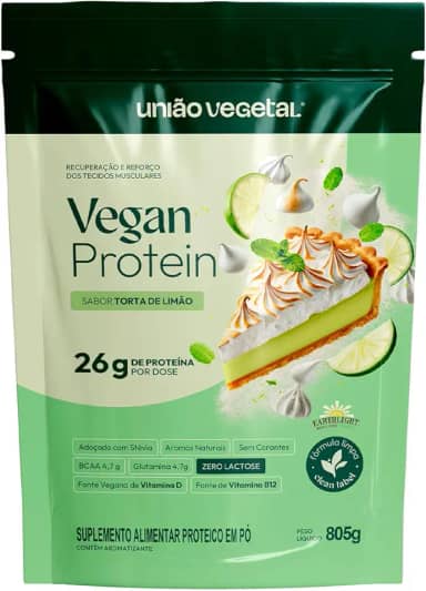 Vegan Protein 26g de Proteína Vegana | BCAAs, Vitaminas D₂ e B₁₂ | Para Massa Magra e Imunidade | 805 g (805g, Torta de Limão)