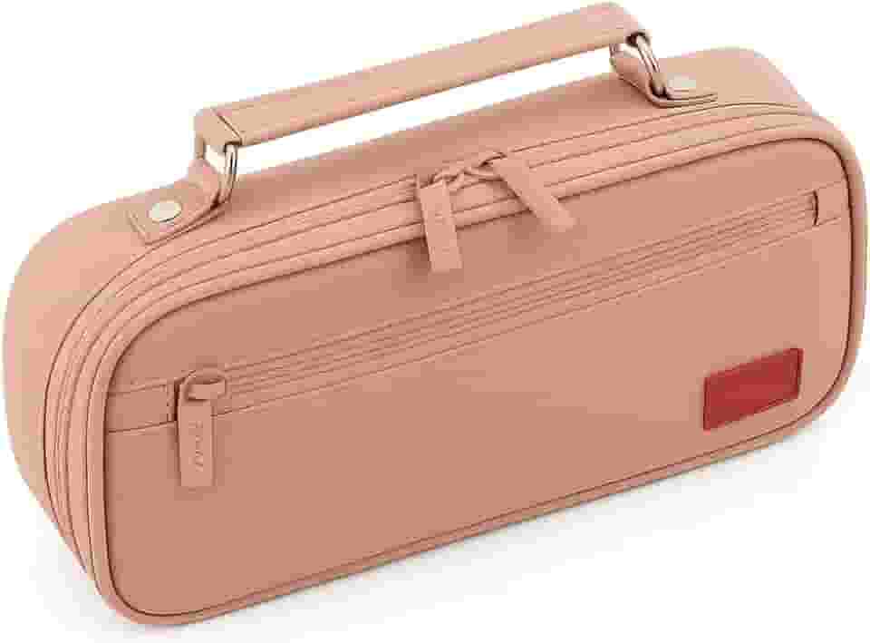 Estojo Escolar Box Grande Organizador com Divisórias e Alça - Estojo Necessaire Unissex Capacidade Ampla para Lápis, Canetas, Material Escolar (Rosa)