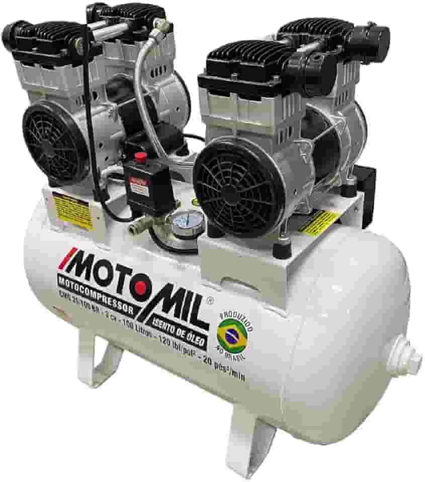 COMPRESSOR DE AR ODONTOLÓGICO 20 PÉS 100L SILENCIOSO SEM ÓLEO 4CV CMO-20/100BR