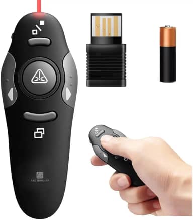 Controle Premium COM PILHA INCLUSA Apresentador Slide Laser Sem Fio, PowerPoint, Caneta Passador Slides, USB, Ideal Aula, Palestra, Reunião, Congresso, Avançador, Anatel, Preto, Plug Play