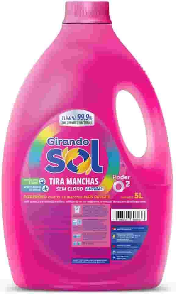 Girando Sol Tira Manchas Líquido Sem Cloro 5L Sabão Líquido Tira Manchas Rosa Poderoso Contra As Manchas Mais Difíceis Branco Mais Branco Colorido Mais Vivo