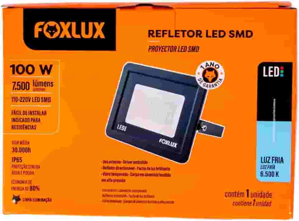 Foxlux Refletor LED 100W 6500K Preto Bivolt