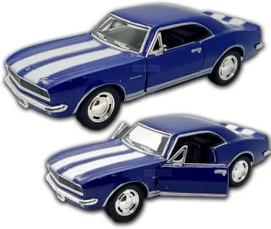 Miniatura de carro Camaro Z 28 1967, carrinho de coleção, carrinho de ferro, abertura de portas, com Fricção, 13 CM, Escala 1:37, Kinsmart (Azul)