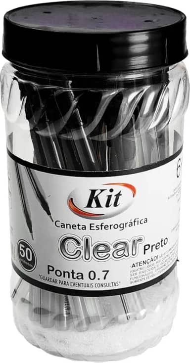 Caneta Esferográfica KIT Clear Preto 0,7 mm – Caixa com 50 unidades – Uso Escolar e Escritório