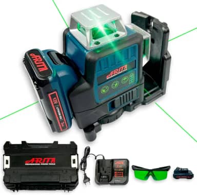 Arita Nível Laser 12 Linhas Verde C/Acessórios + Maleta Airless Recarregável Para Pedreiro Eletricista Alvenaria Azulejista Pintor Profissional - Original