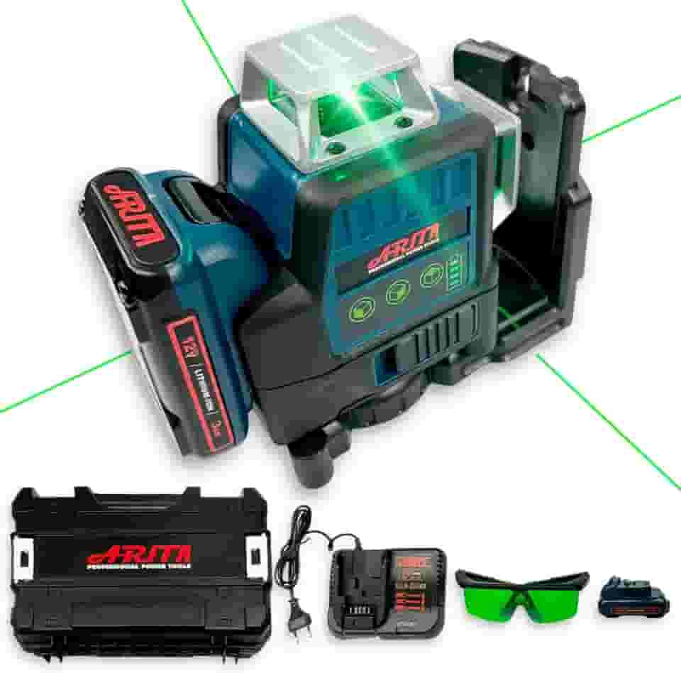 Arita Nível Laser 12 Linhas Verde C/Acessórios + Maleta Airless Recarregável Para Pedreiro Eletricista Alvenaria Azulejista Pintor Profissional - Original
